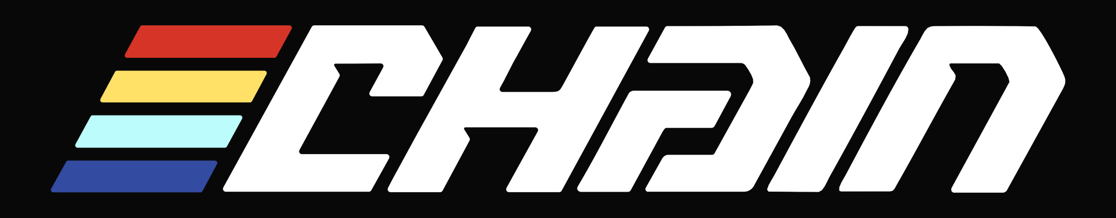 Colored stripes, white lettering Chain logo