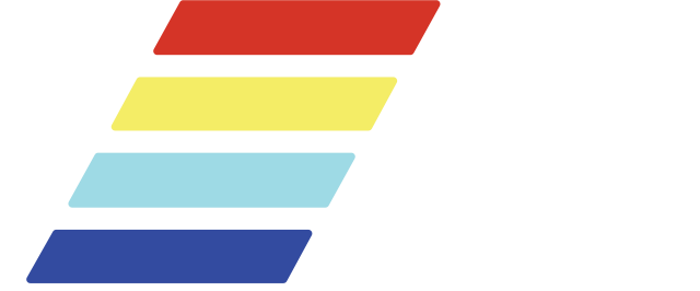 Lettermark, flat colored bars and white lettering
